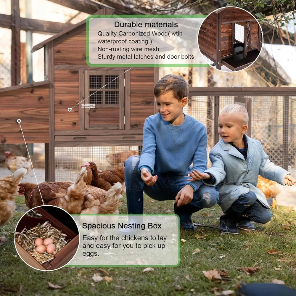 Large Wooden Chicken Coop, 160IN Outdoor Chicken Cages and Run with Nesting Boxes, Pet House Rabbit Hutch