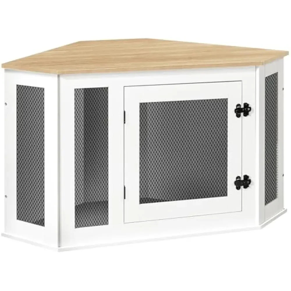 Corner Dog Crate, Wooden End Table, Decorative Pet Crate Indoor Use