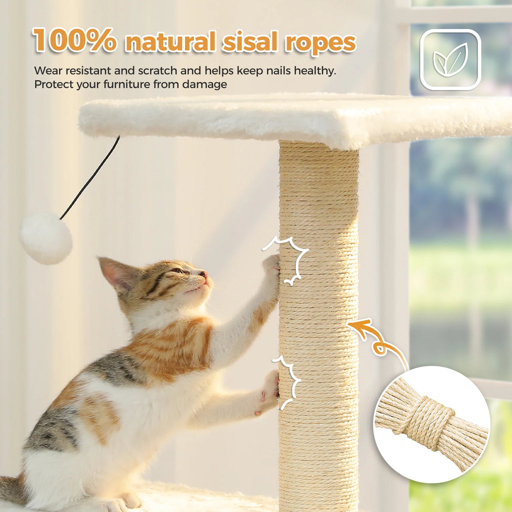 Cat Tree Condo for Indoor with Padded Plush Perch Cozy Hammock and Sisal Scratching Posts