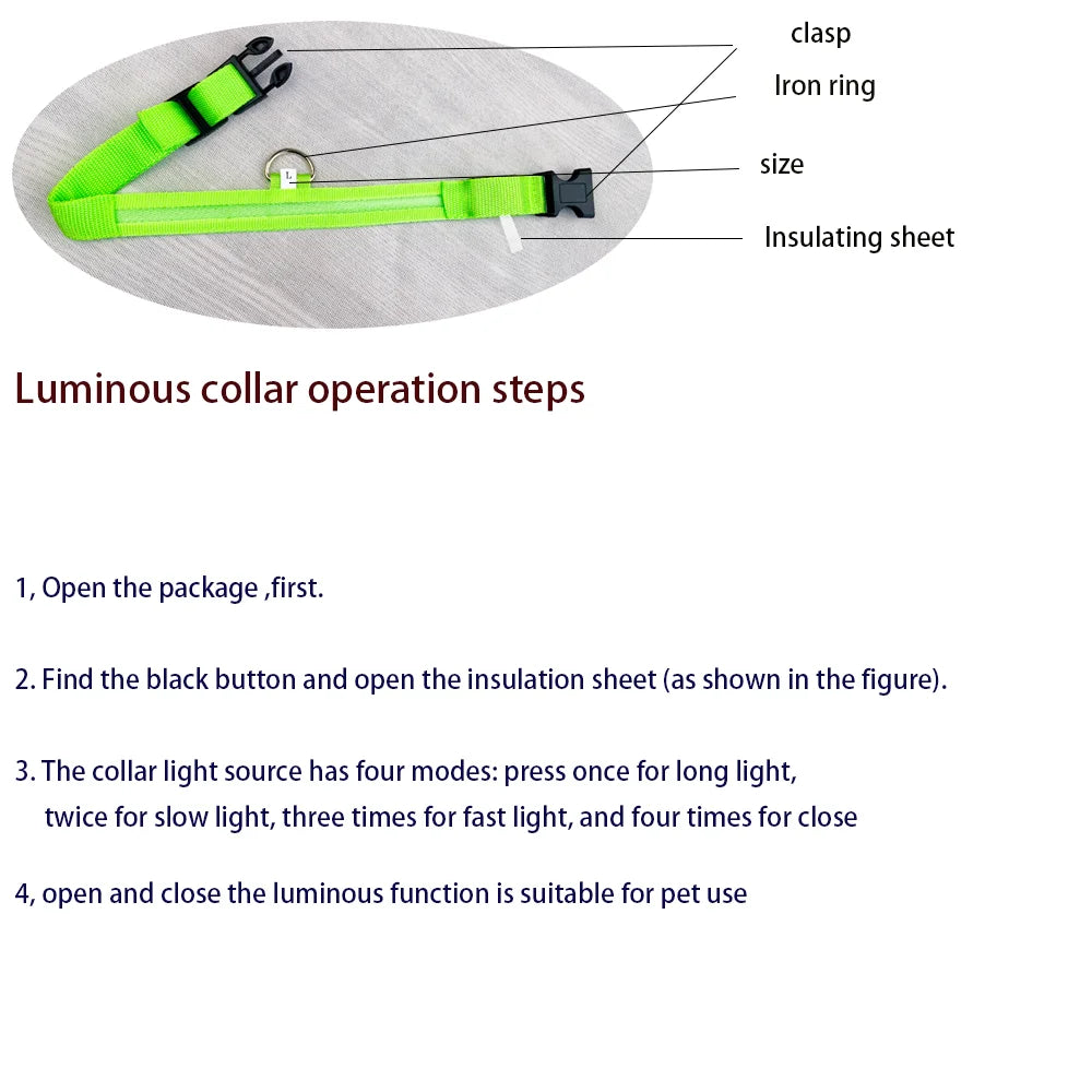 Nylon LED Night Safety Flashing Glow In The Dark Luminous Fluorescent Pet Dog Collar