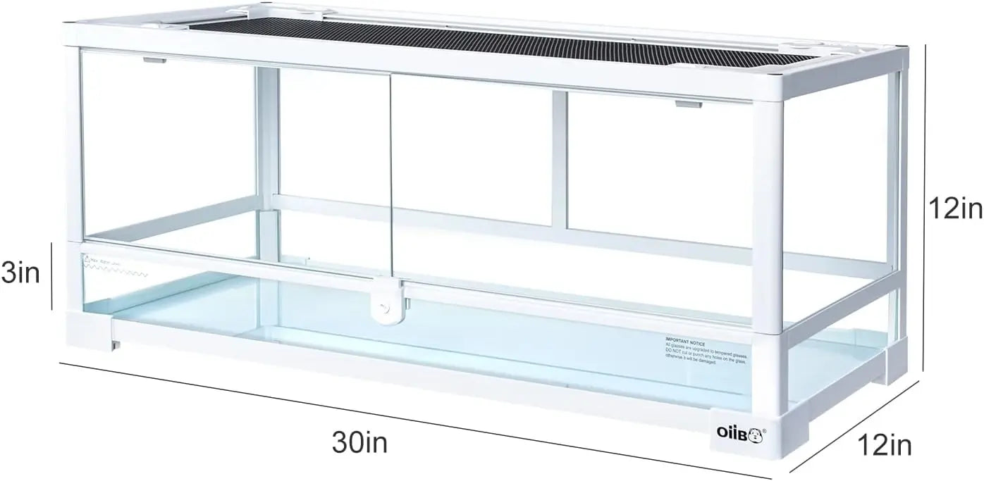 20 Gallon Full Glass Reptile Terrarium with Front Opening Doors & Ventilation Top, 30x12x12 Inches