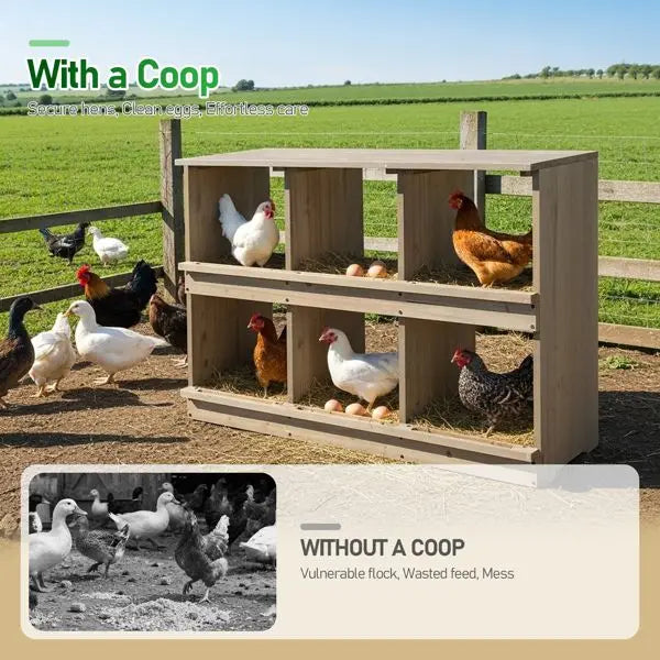 Nesting Boxes for Chickens, Wooden, 6 Compartments