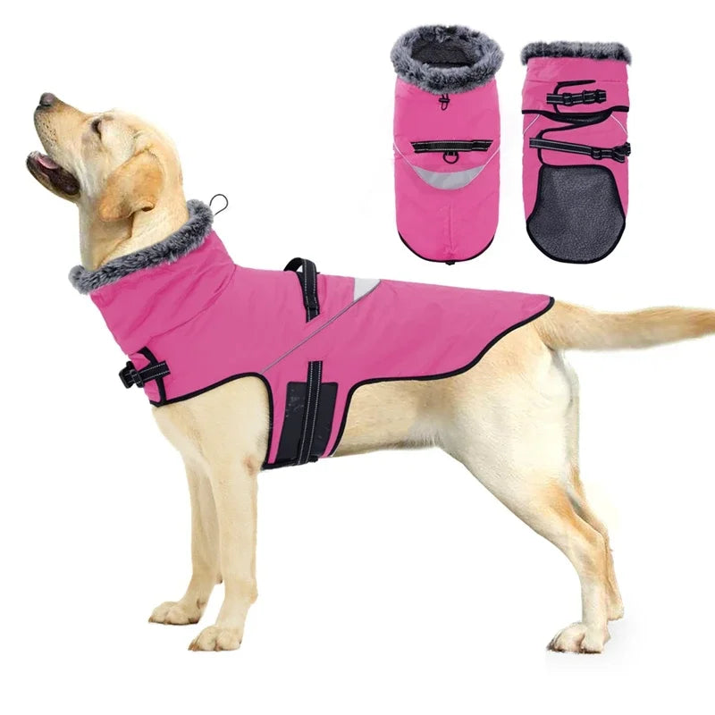 Winter Dog Puppy Jacket Fur Collar Waterproof Warm Coat With Harness for Small Large Dogs