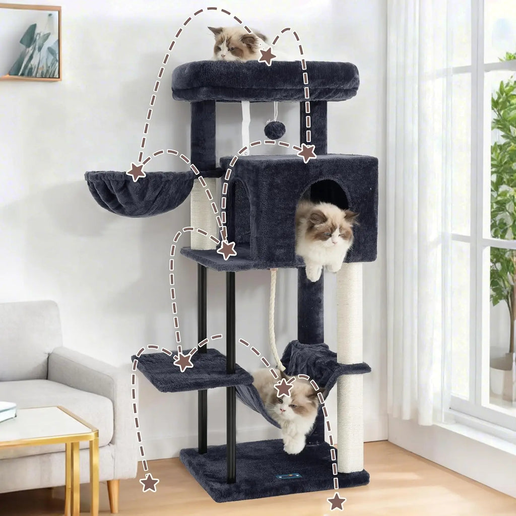43.3 Inch Cat Tree Tower for Indoor Cats with Sturdy Steel Tube, Hammock, Condo, Scratching Post