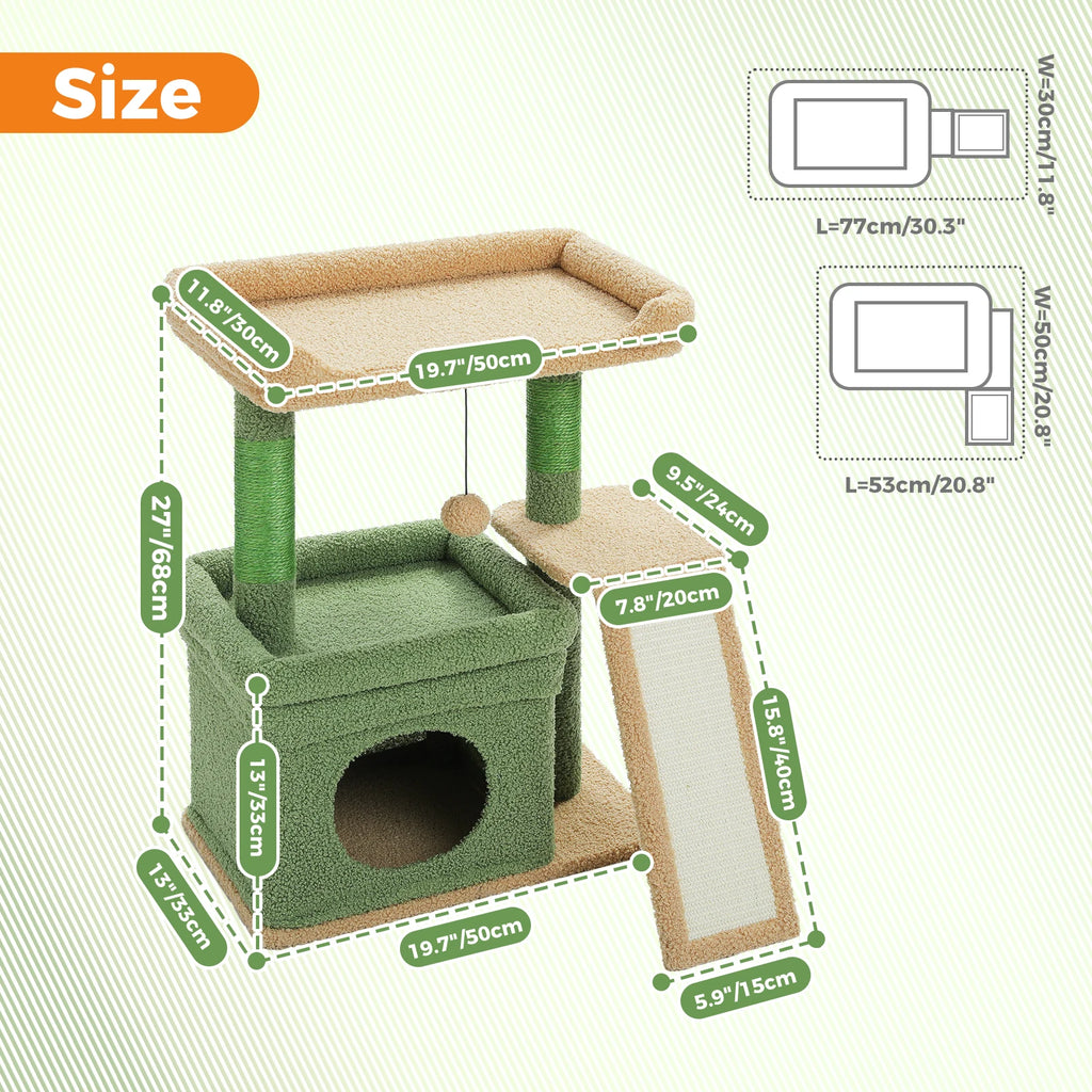 Small Cat Tree for Indoor with Sisal Scratching Post and Pad Wide Top Perch Large Cat Condo Cat Scratchers