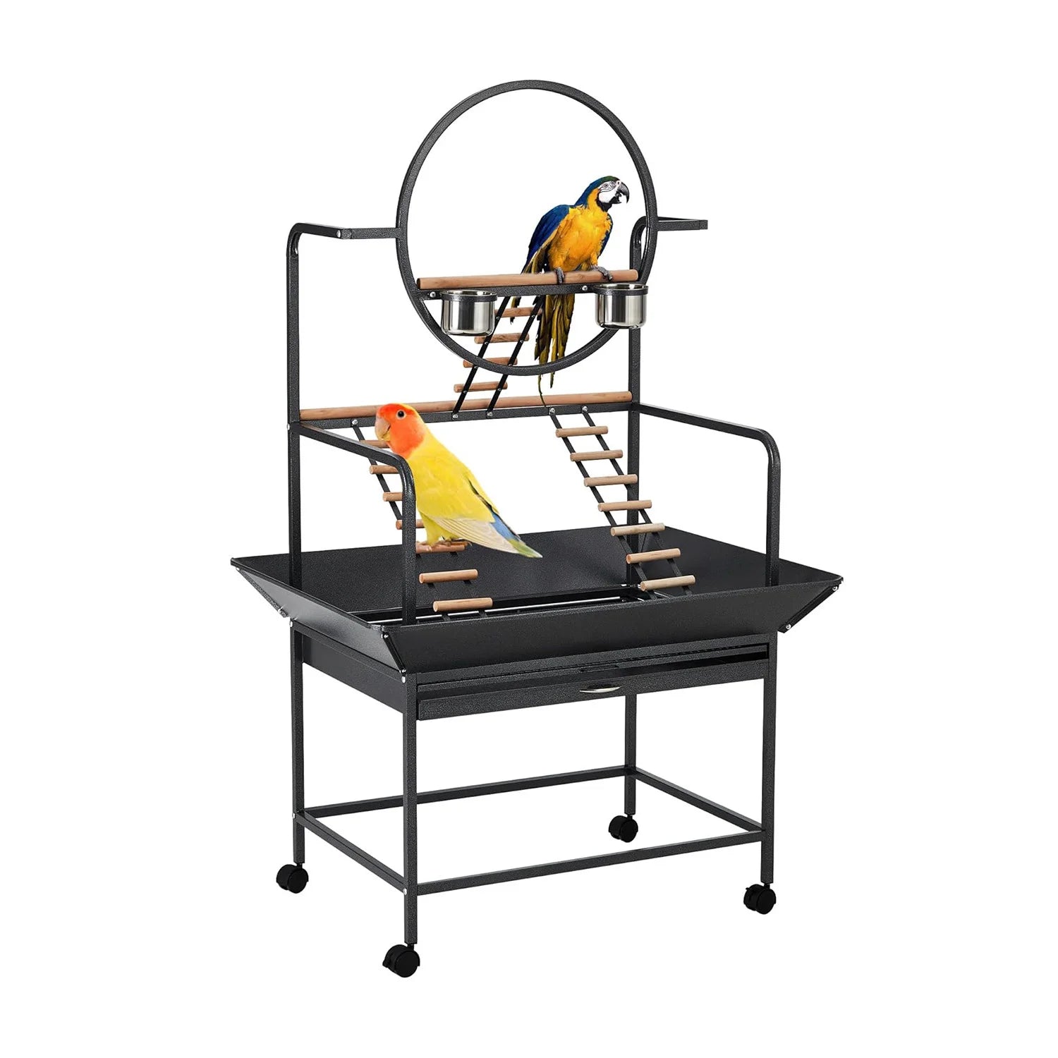 Extra Tall 66'' Bird Play Stand Heavy-Duty Metal Activity Center With Lockable Wheels Removable Tray & Toy Hooks