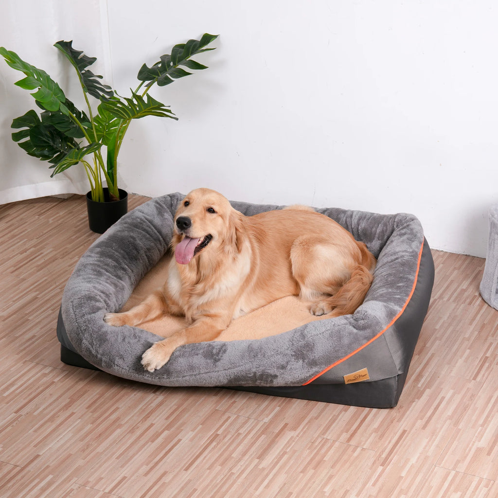 Dog Bed Super Soft Orthopedic Foam Pet Bed Sleeping Mat with Cotton-padded Bolster and Removable Cover