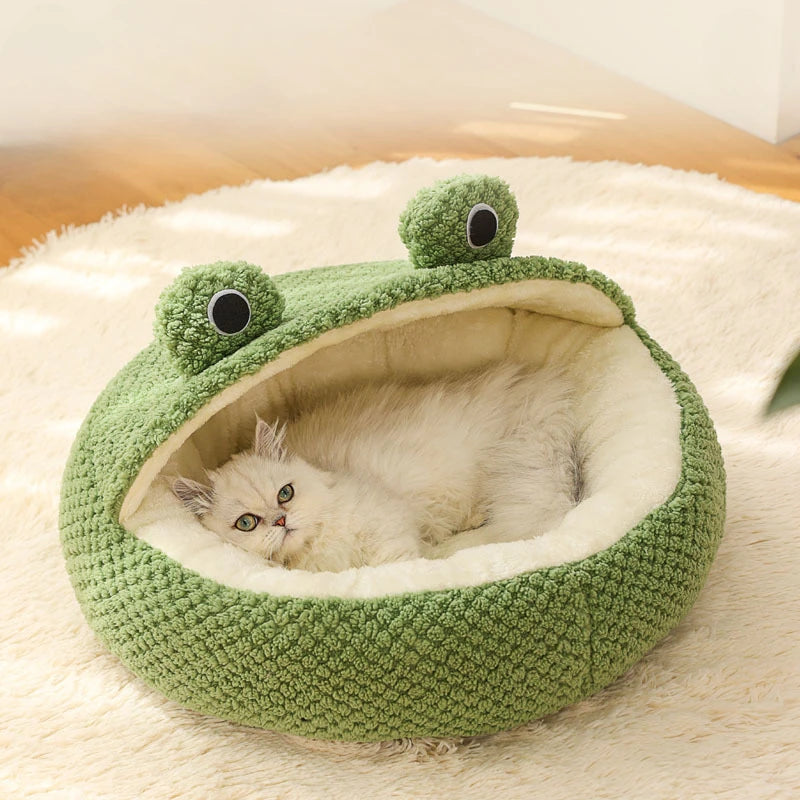 Frog Shape Enclosed Warm Pet Nest Den For Cat Kitten Small Puppy
