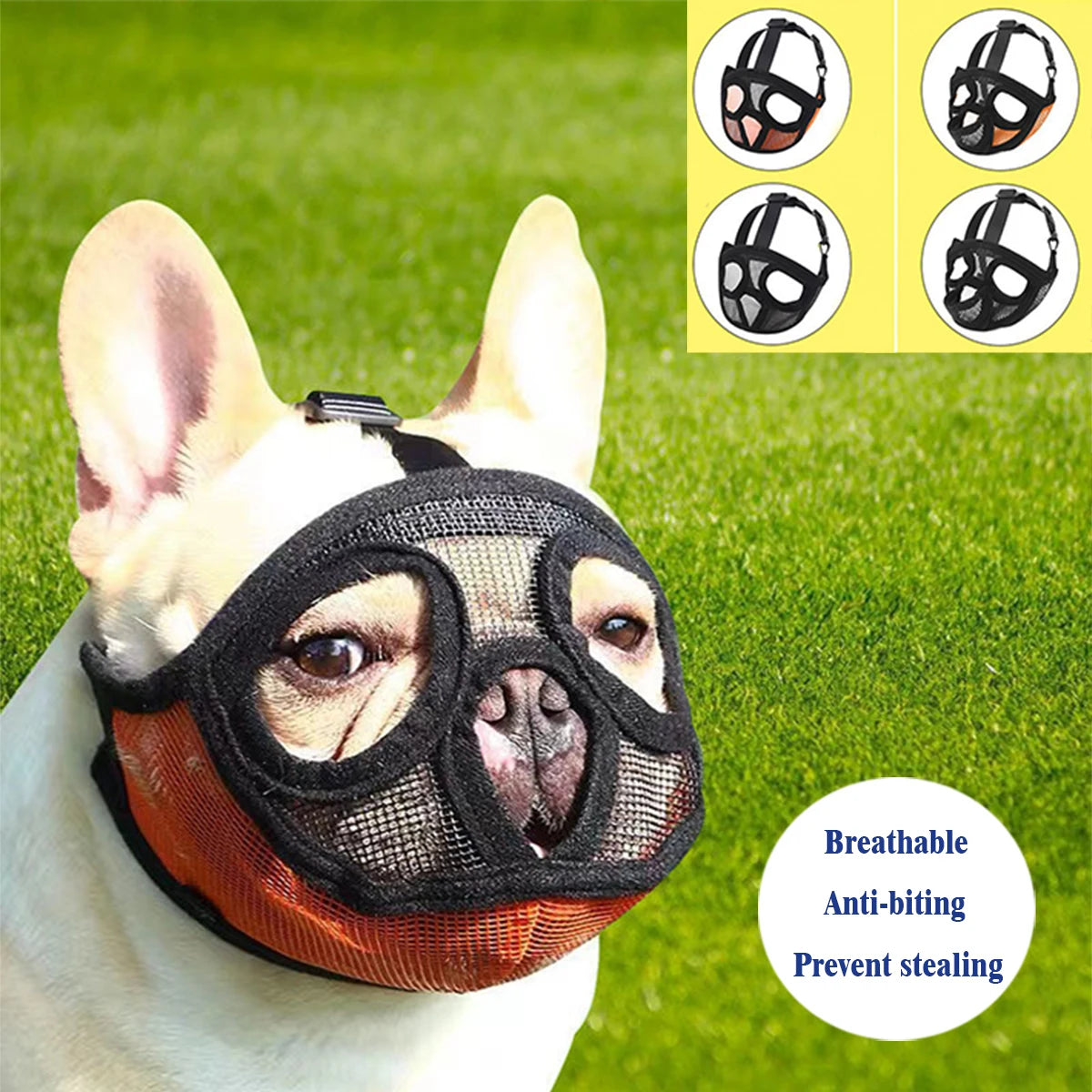 Pet Dog Mask, Short Mouth Dog Anti-biting, Anti-eating, Anti-barking, Adjustable, Breathable for Pugs, French Bulldogs and English Bulldogs
