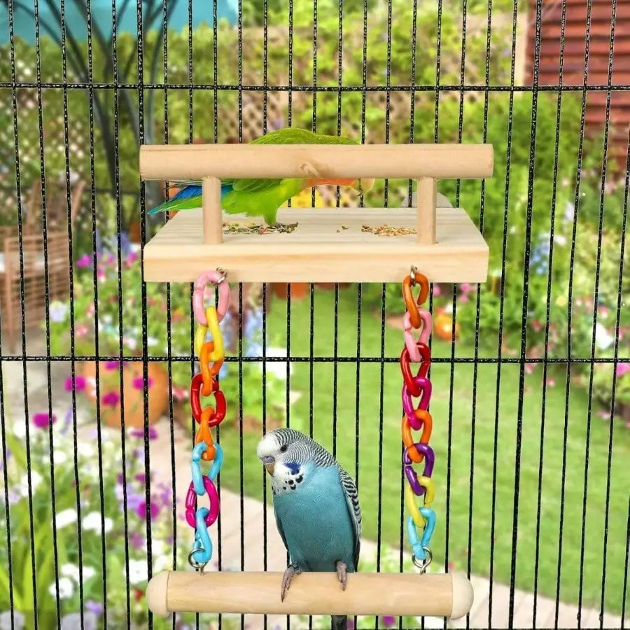 Wooden Bird Play Gym Stand - Swing Ladder Toys For Small Birds