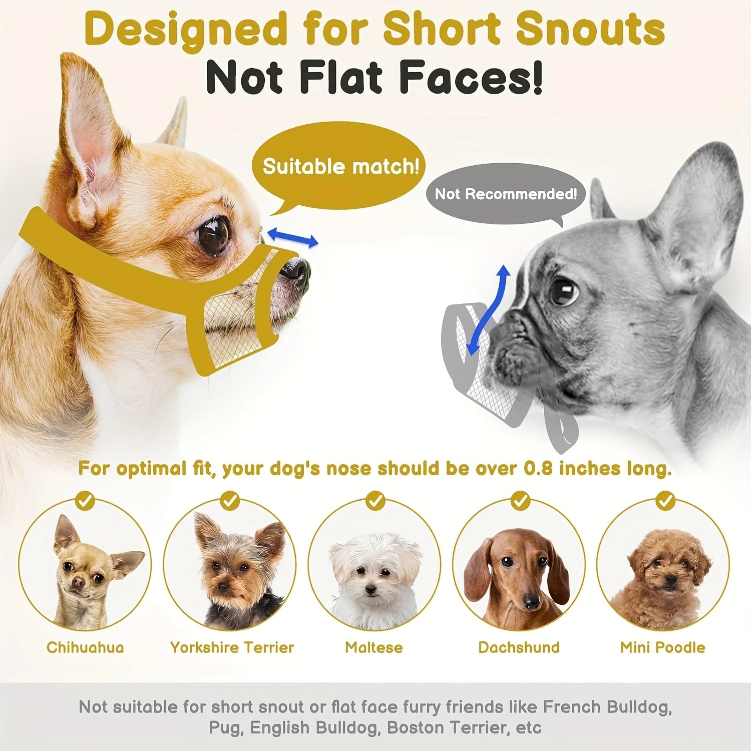 Mesh Muzzle For Short Snout Small Dogs Anti-Biting