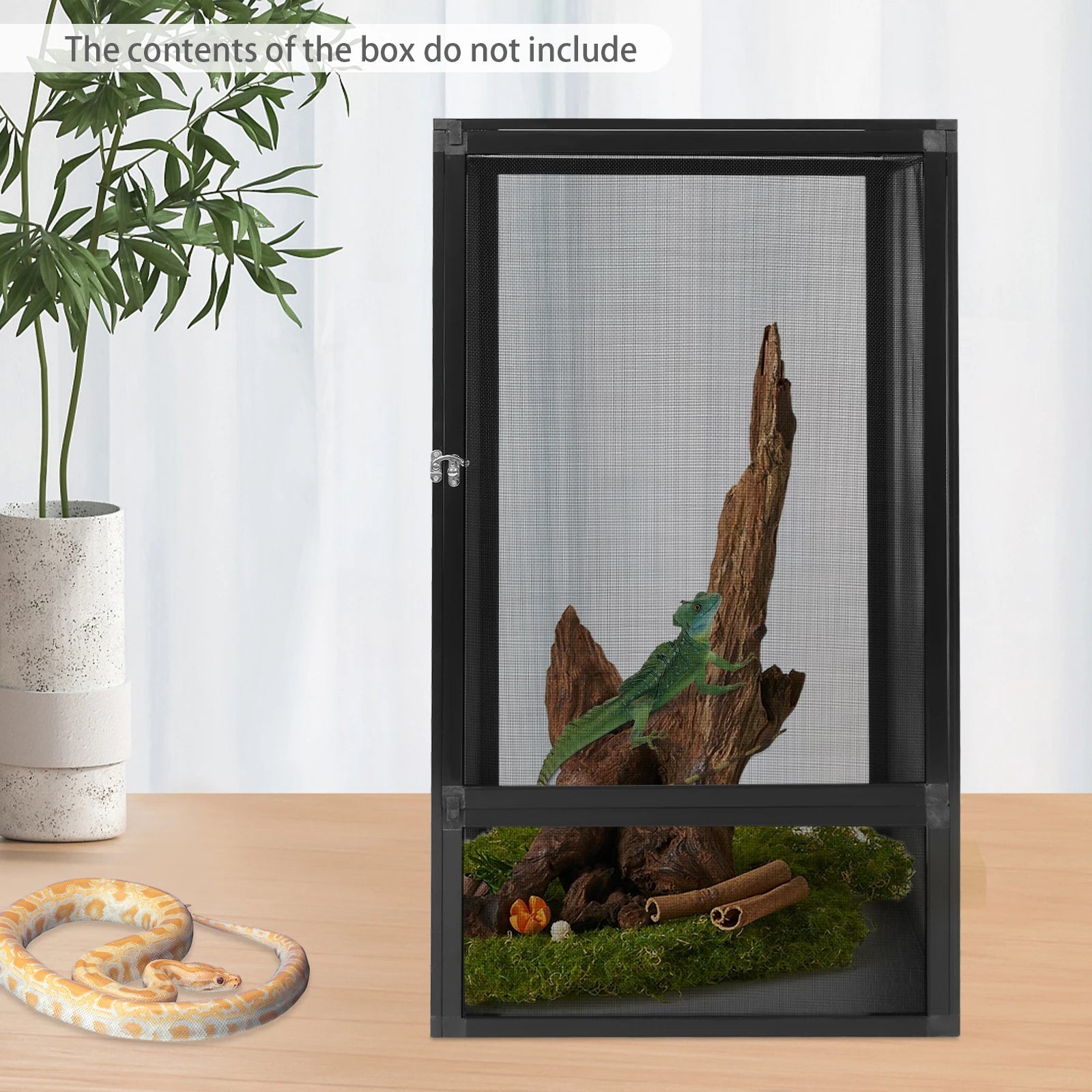 Reptile Pet Feeding Net Box, Aluminum Alloy Micro Habitat Terrarium Enclosure