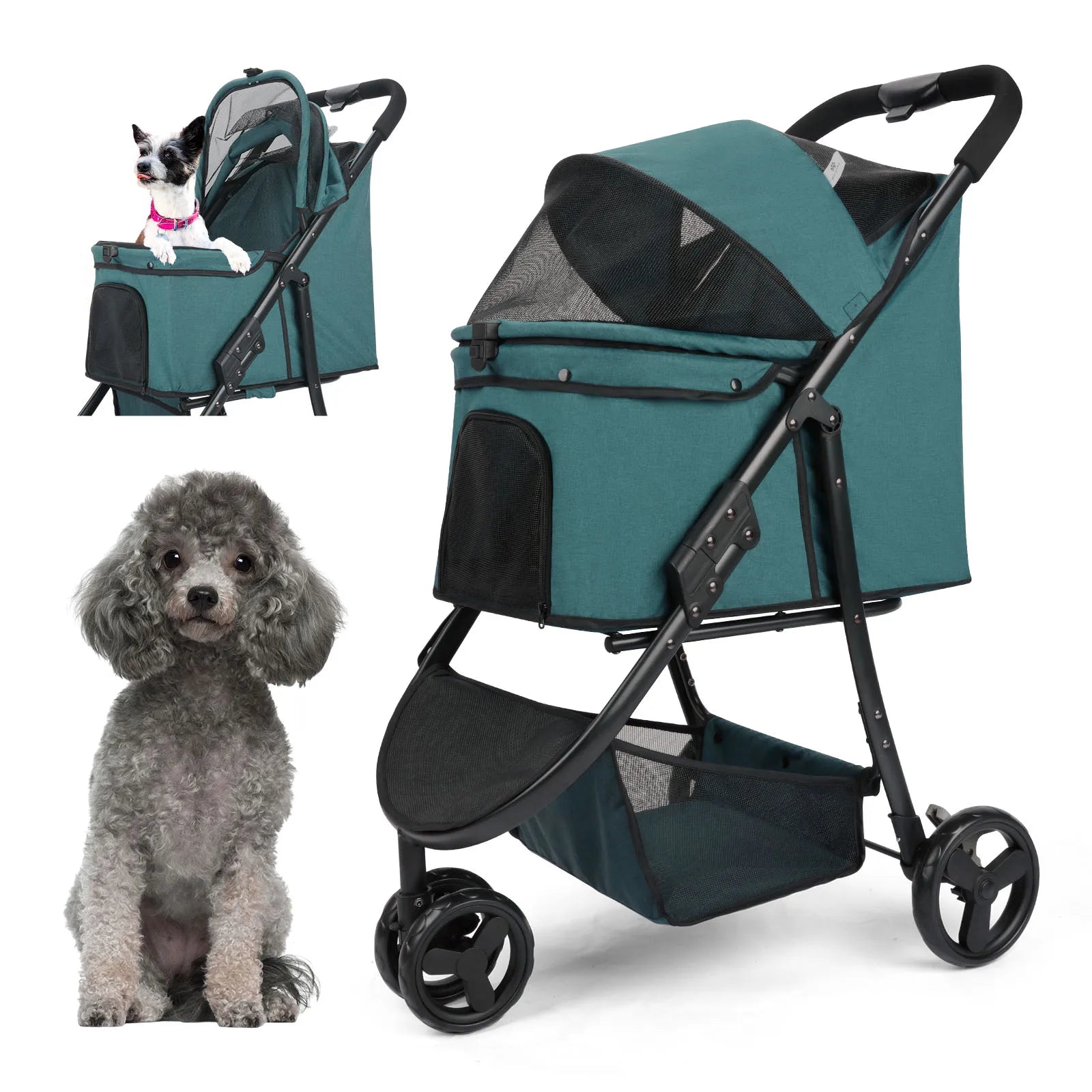 Pet Stroller Bag Foldable Collapsible Stroller for Small Dogs Cat ,3 Wheels