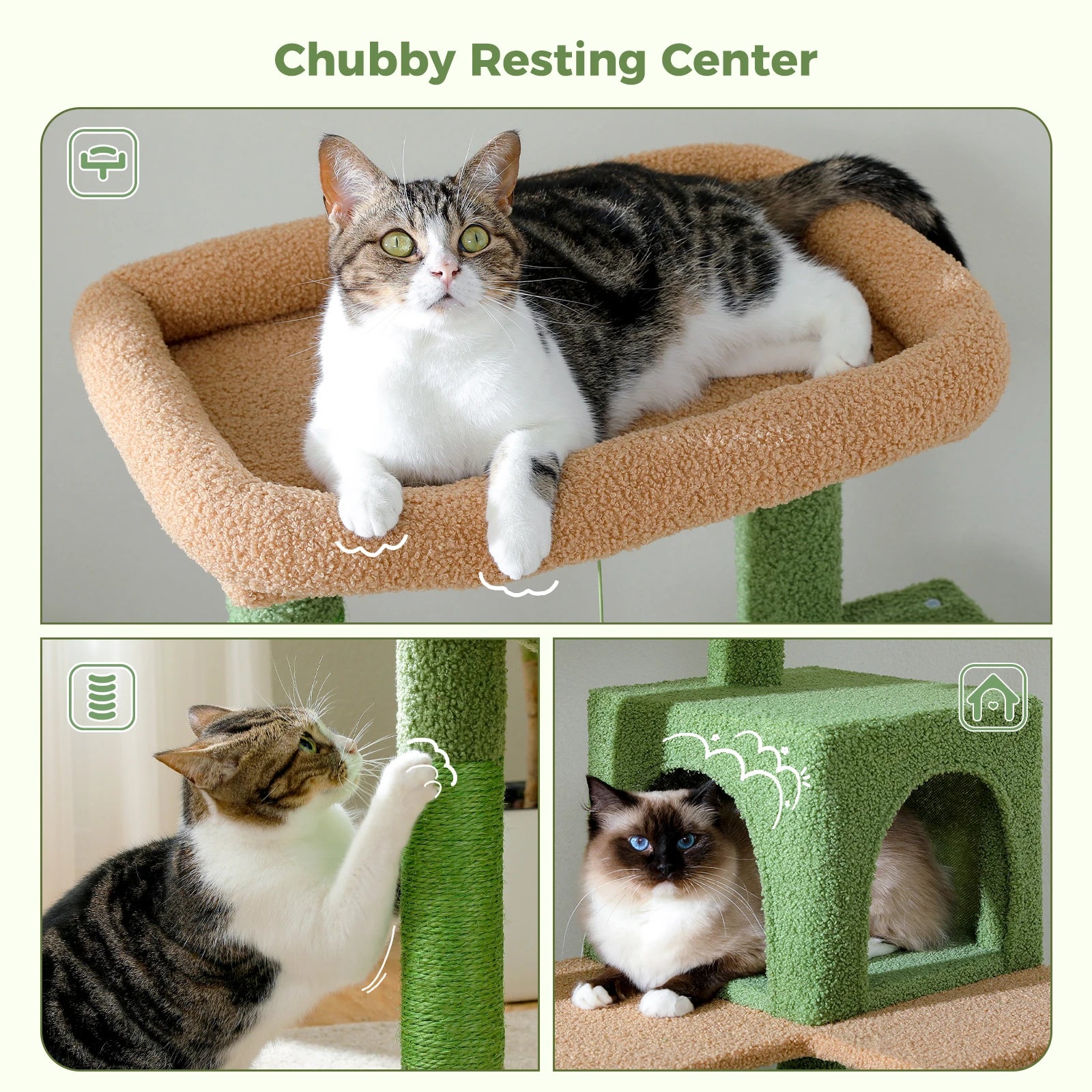 Cactus Cat Tree Tower for Large Cats with Metal Plush Big Hammock for Indoor with 2 Door Condo House with Large Top Perch