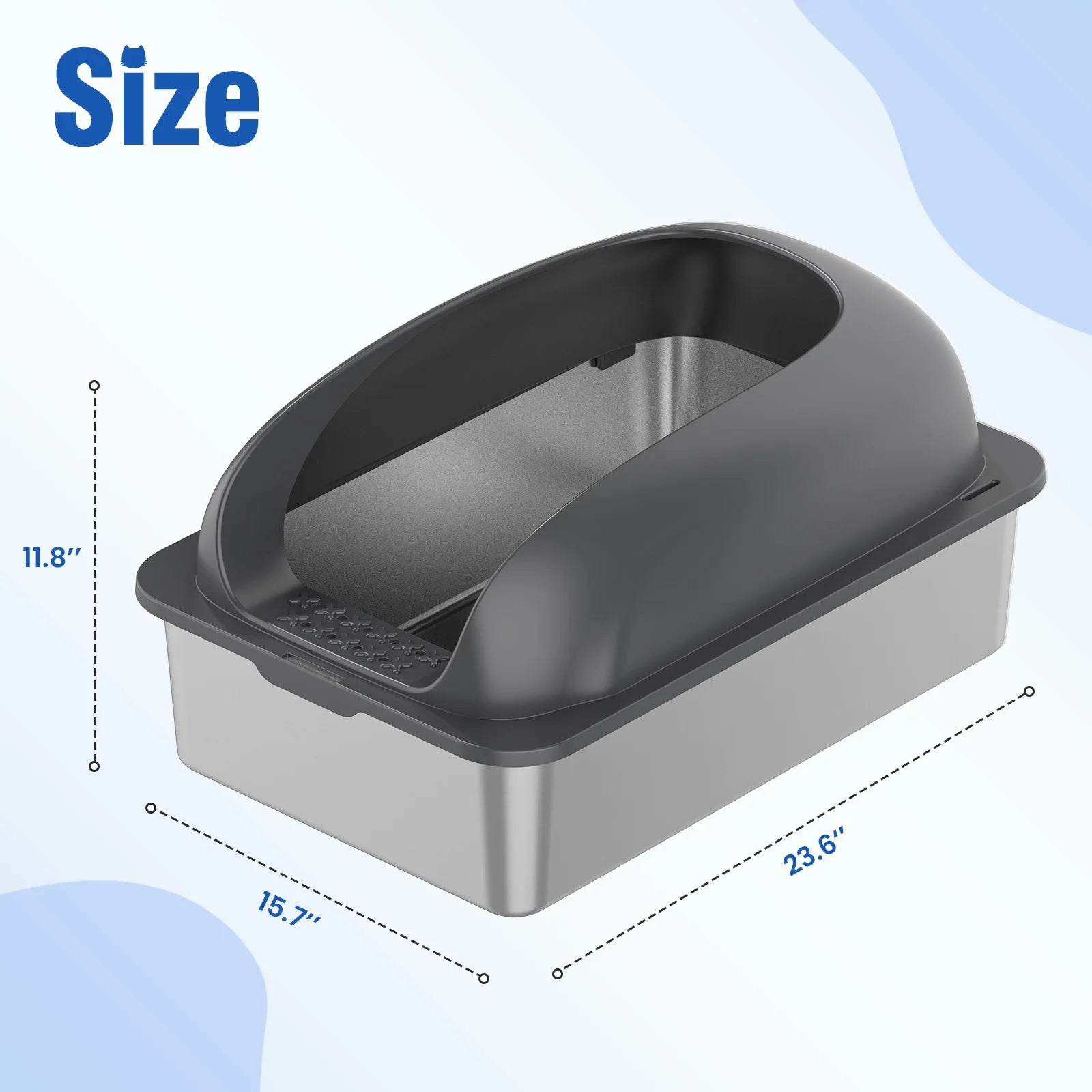 Stainless 24IN Steel Cat Litter Box with Lid Large Cat Litter Box for Big Cats Anti-Urine Leakage Scoop and Mat Included