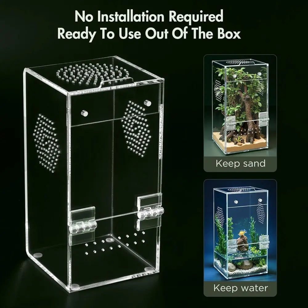 Pre-Assembled, Acrylic Terrarium with Magnetic Door & All-Side Ventilation for small insects