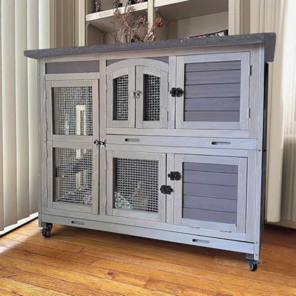 Indoor-Outdoor Rabbit, Gunia Pig  Hutch with Wheels and Plastic Tray