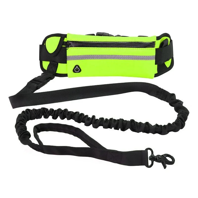 Hands Free Dog Leash for Running Walking Reflective Leash with Waist Bag Retractable Elastic Belt