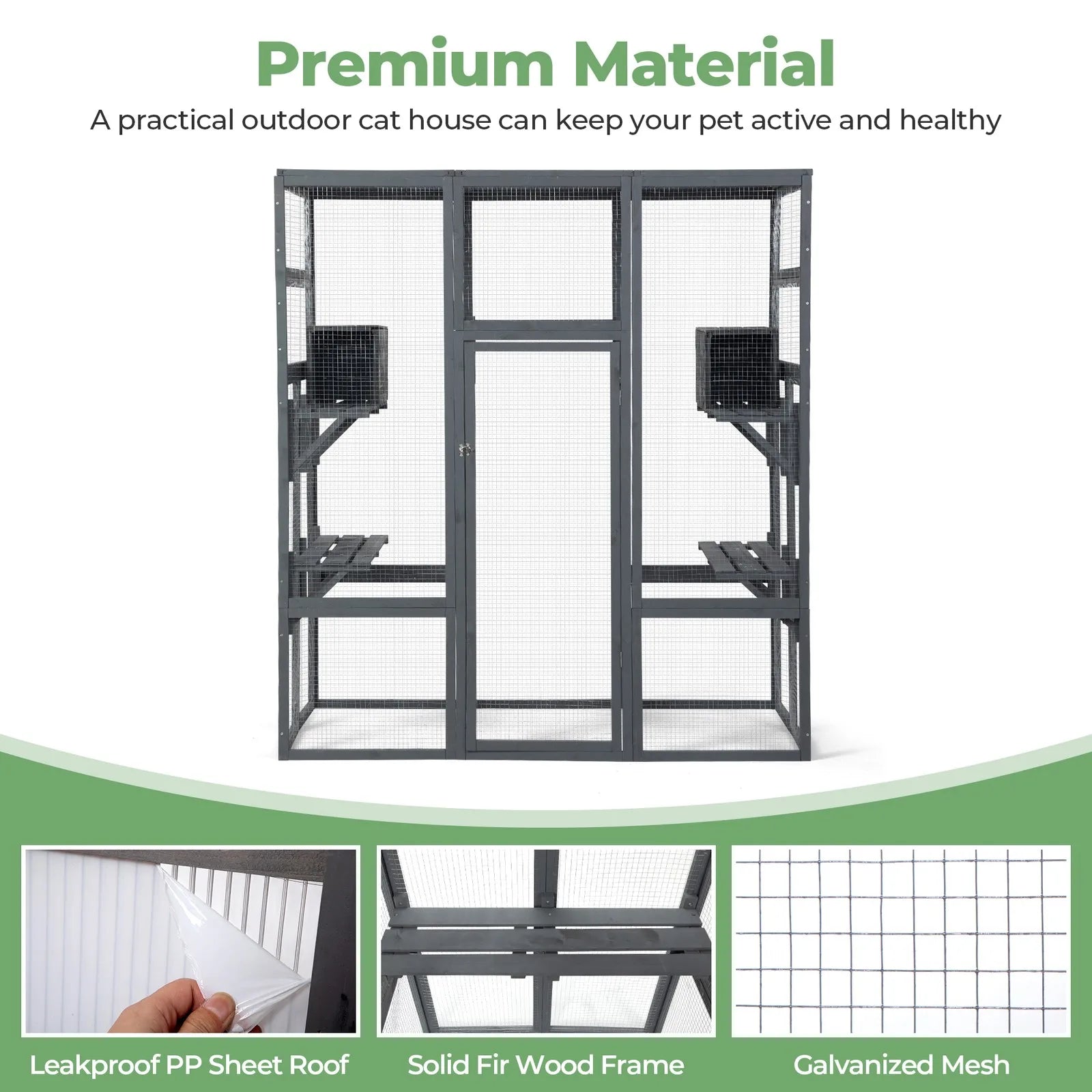 70'' Large Catio Outdoor/Indoor Cat Enclosure Cat House with 7 Platforms, 2 Resting Box
