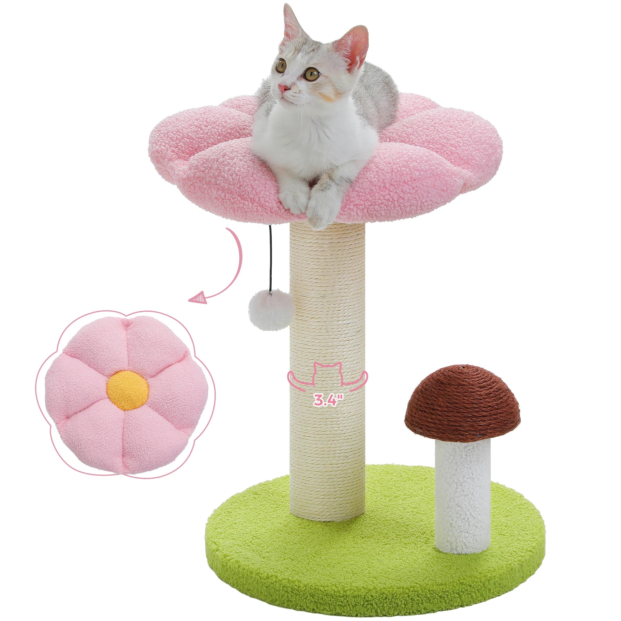 Small Cat Scratching Posts with Removable Flower Cat Bed Interactive Toy Ball for Indoor Cat