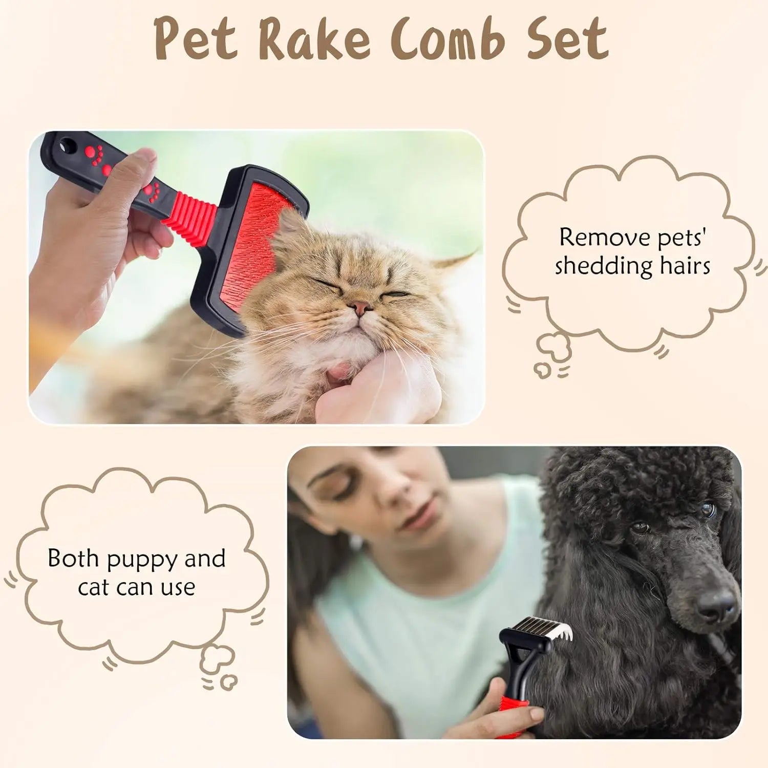 4-Piece Pet Grooming Kit: Dematting Combs, Slicker Brush & Steel Comb for Dogs and Cats