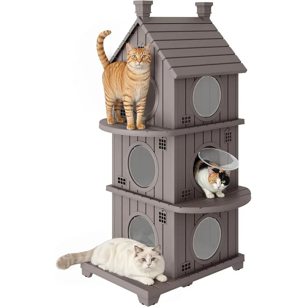 Outdoor Cat House Weatherproof, Durable Resin House Indoor Cats, Outdoor Cat Enclosure Shelter with Elevated Base