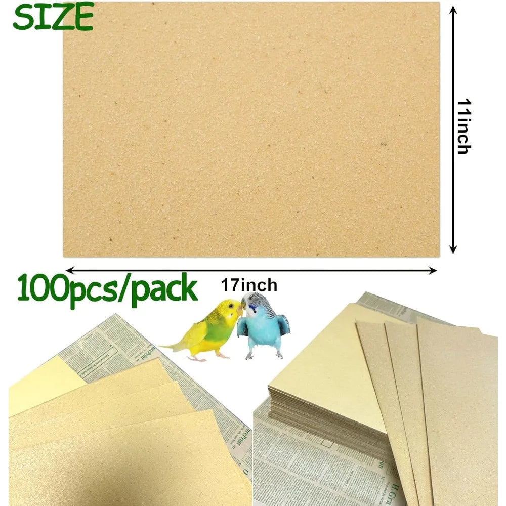 100PCS Gravel Liner Paper for Bird Cage, 11x17 Cage Liners, Safe & Easy to Digest