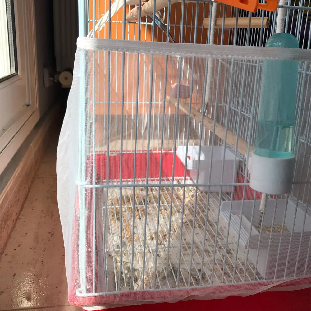 Bird Cage Mesh Cage Cover Net Easy Cleaning Seed Catcher Skirt Airy Mesh