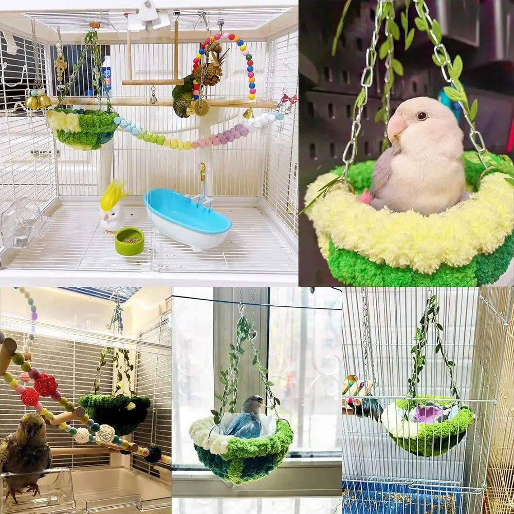 Hanging Bird Bed, Bird Hammock for Cage Winter Warm Plush Nest Sleeping Bed