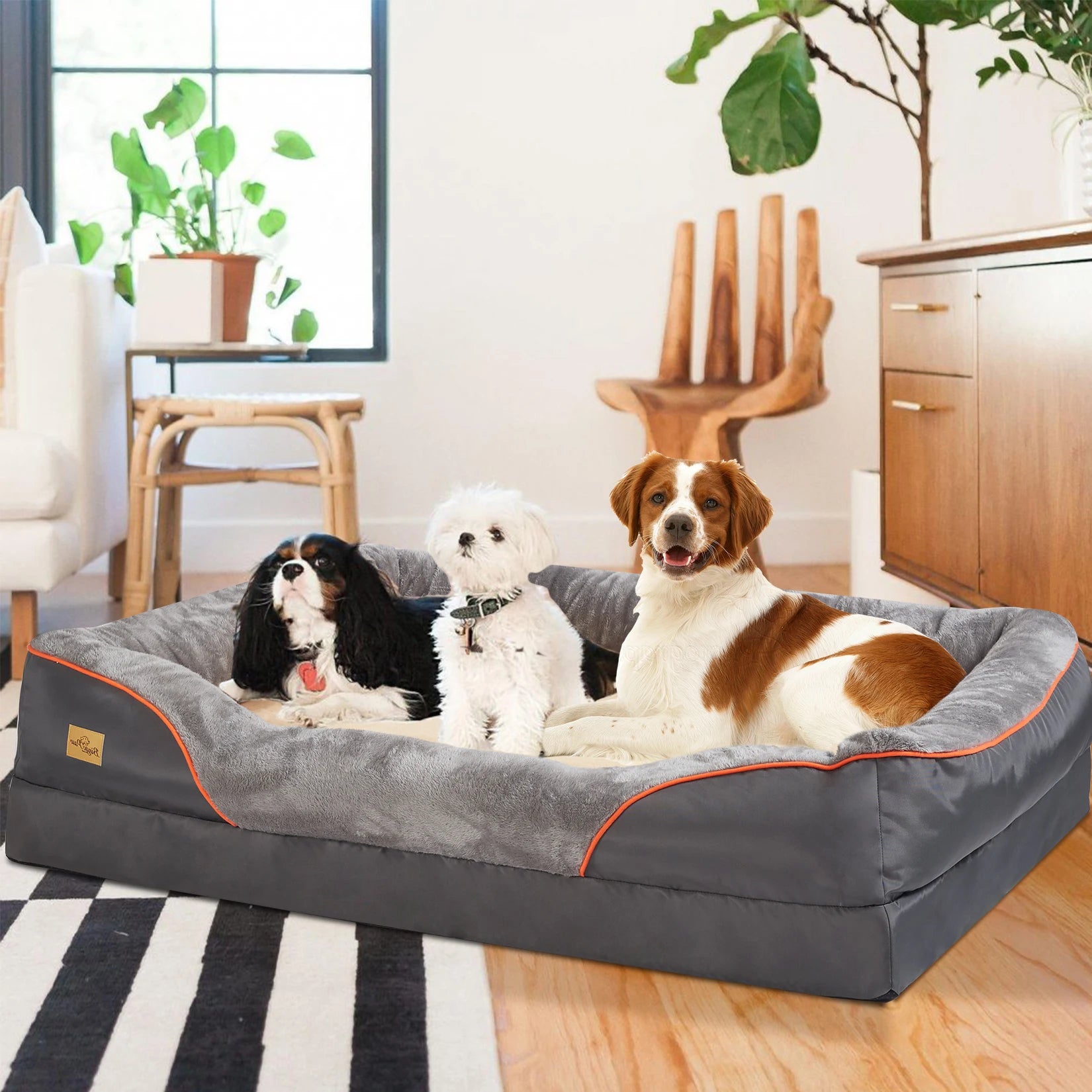 Dog Bed Super Soft Orthopedic Foam Pet Bed Sleeping Mat with Cotton-padded Bolster and Removable Cover