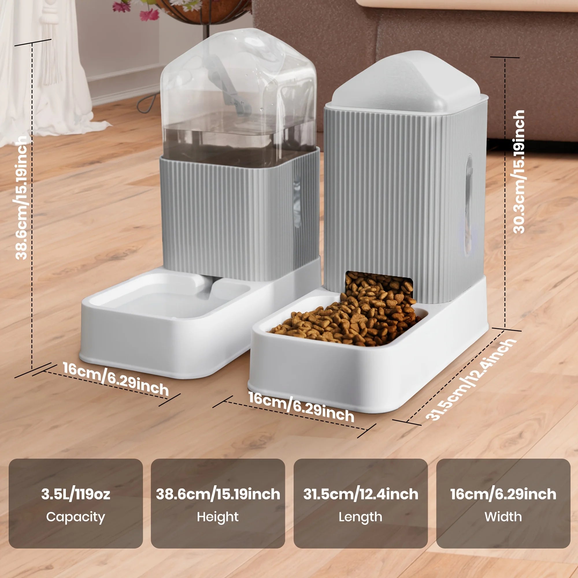 3.5L Automatic Dog/Cat Feeder And Water Dispenser Combo, All-in-One Gravity Pet Food Dispenser