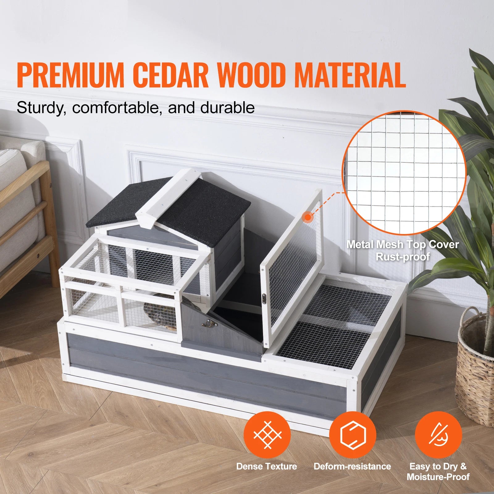 Tortoise Habitat Wooden House with Adjustable Lamp Holder Reptile Enclosure
