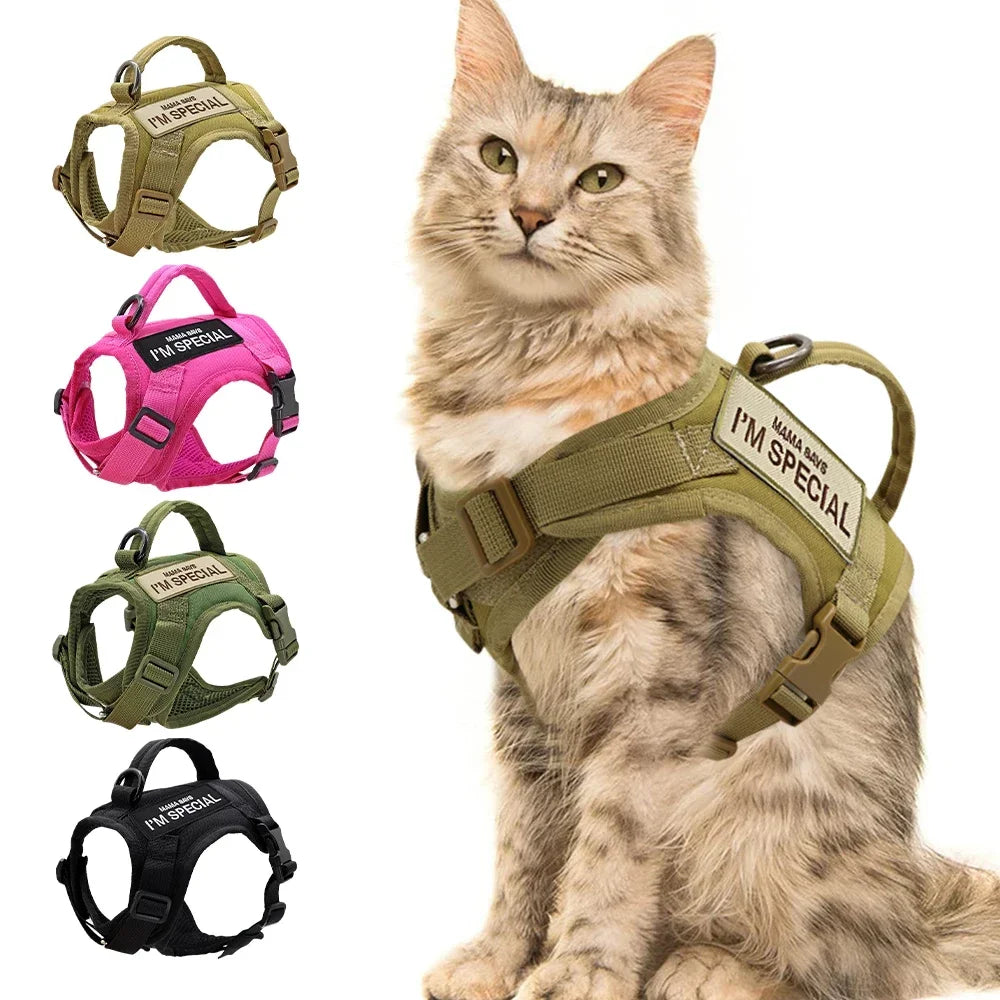 Nylon Cat Harness Vest with 2 Sticker Military Tactical With Handle