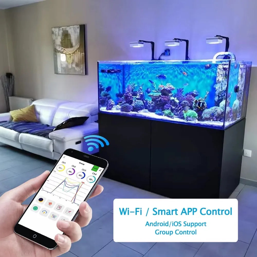 RL90 WiFi Led Aquarium Light Full Spectrum, Reef Light Aquarium Saltwater Coral Growing Marine Aquarium Tank Lamp