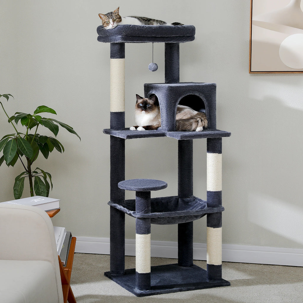 Cat Tree for Indoor Cats 5-Level for Large Cats with Large Hammock Sisal Covered Scratching Posts Cozy Condo Top Perch