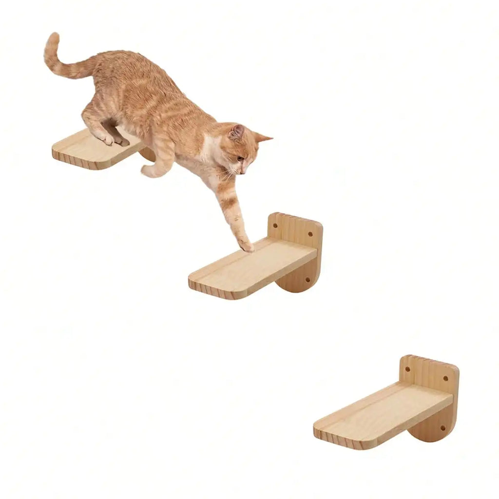 Indoor Cat Wall Mounted Solid Wooden Furniture Climbing Ladder Hammock with Scratching Post for Activity