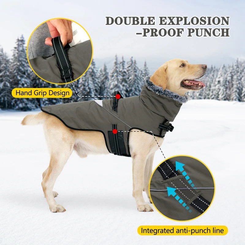 Winter Dog Puppy Jacket Fur Collar Waterproof Warm Coat With Harness for Small Large Dogs
