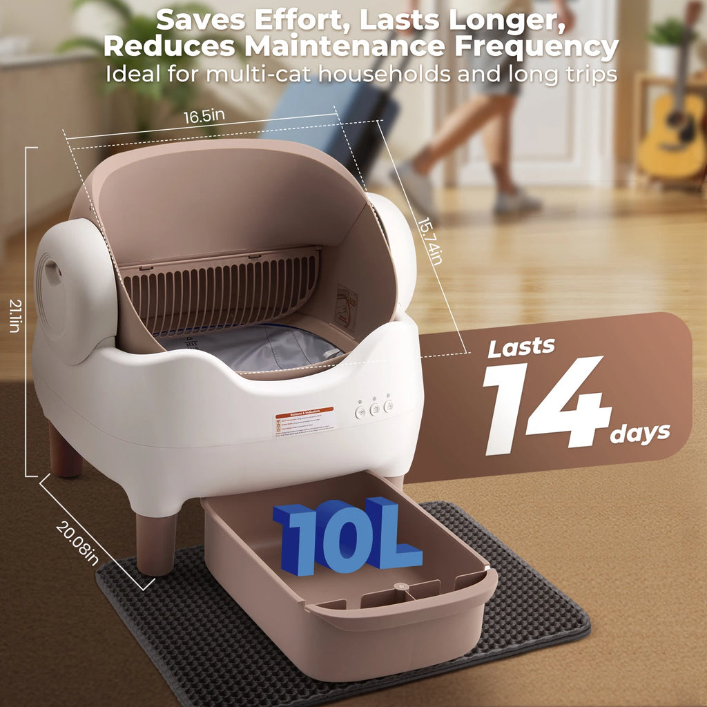 Self-Automatic Cleaning Litter Box, with APP Control, Odor-Free Large Waste Bin, Open-Top for Multi Cats