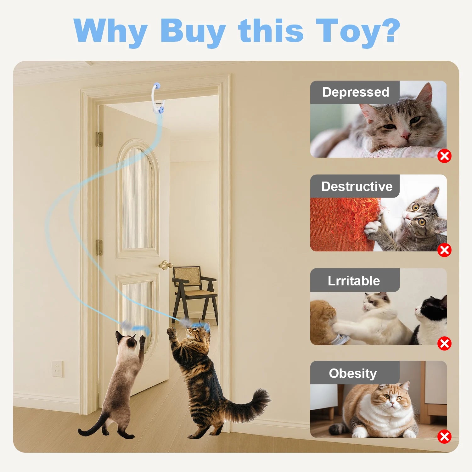 Cat Toys Electric Retractable Hanging Cat Toy Interactive Cat Toy USB Rechargeable Self Play