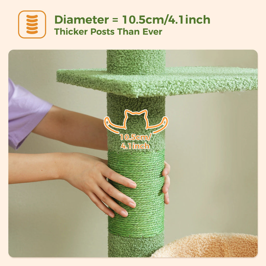 Cactus Cat Tree Floor to Ceiling Cat Tower with Sisal Scratching Post, Comfortable Hammock for Multi-Cat Homes