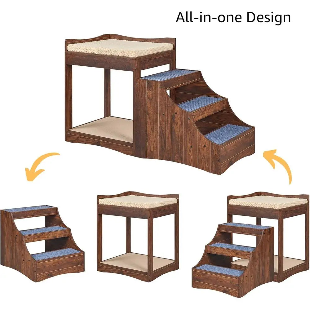 Pet Bunk Bed with Removable Step for Dogs and Cats, Multi-Level Bed Window Perch Seat Platform with Cushion and Cat Scratch Pad