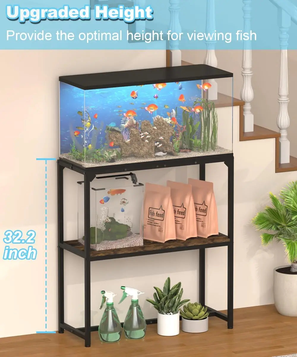 30 Gallon Aquarium Stand with 2-Tier Storage Shelf, Metal Fish Tank Table for Reptile Terrarium, Black