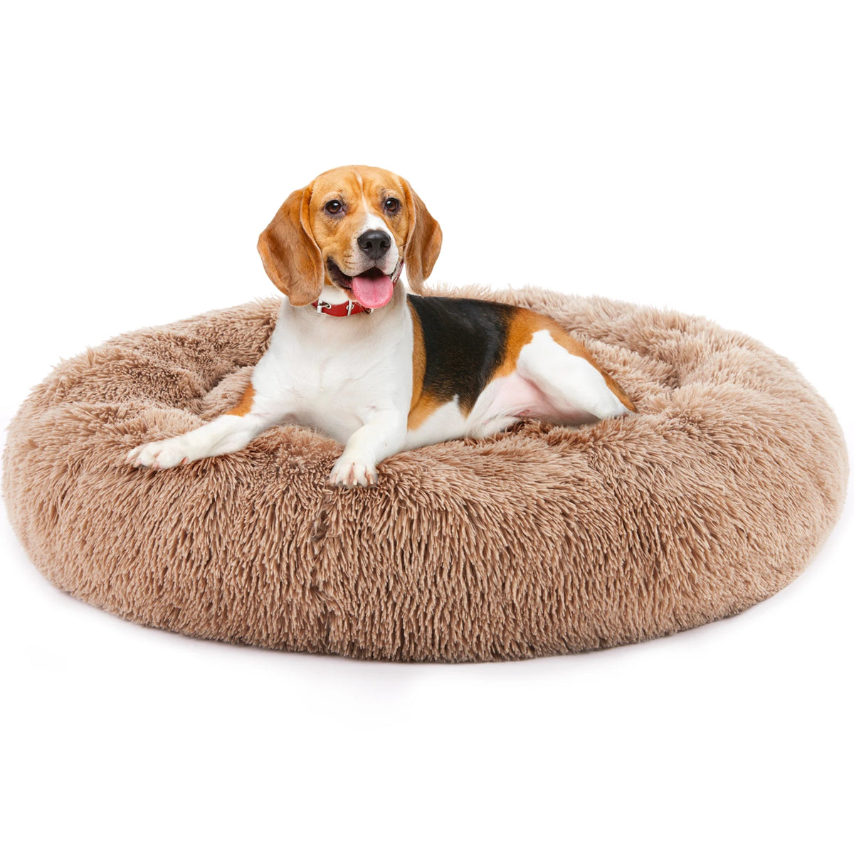 Calming Dog Bed for Medium to Large Dogs Washable Large Pet Bed Anti-Slip Round Fluffy Plush Faux Fur