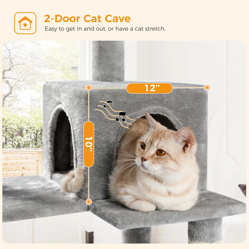 Cat Tree for Indoor Cats 5-Level for Large Cats with Large Hammock Sisal Covered Scratching Posts Cozy Condo Top Perch