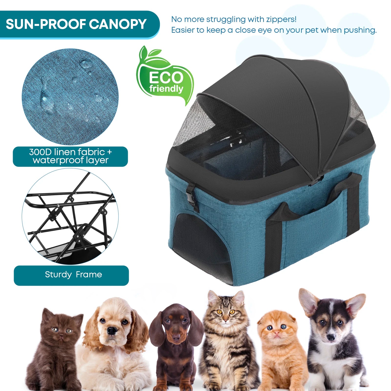 3 in 1 Pet Stroller For Small Dogs Cats Lightweight And Foldable Detachable Bag
