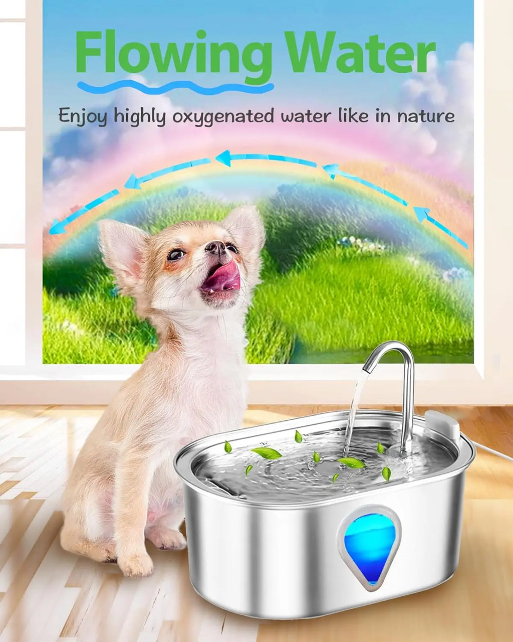Large Capacity Pet Water Dispenser Automatic Stainless Steel With Transparent Window Water Level