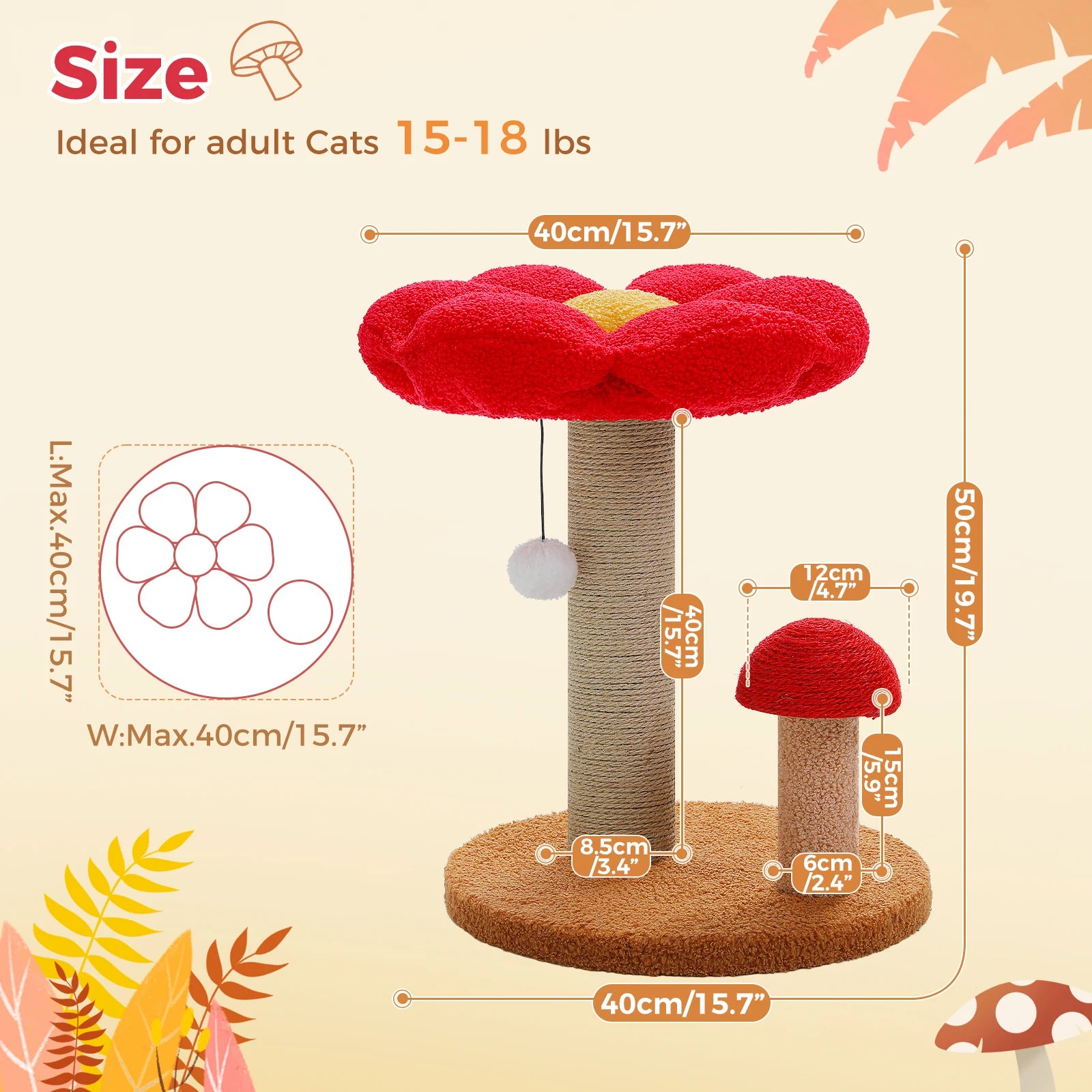 Small Cat Scratching Posts with Removable Flower Cat Bed Interactive Toy Ball for Indoor Cat