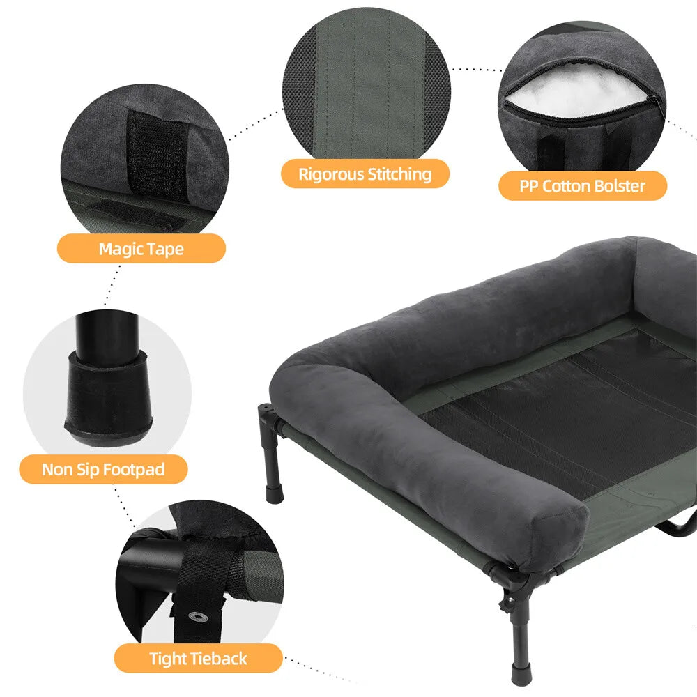 Large Dog Bed Outdoor Raised Dog Bed with Cooling Breathable Mat and Soft Plush Mat, Camping Cot Indoor/Outdoor
