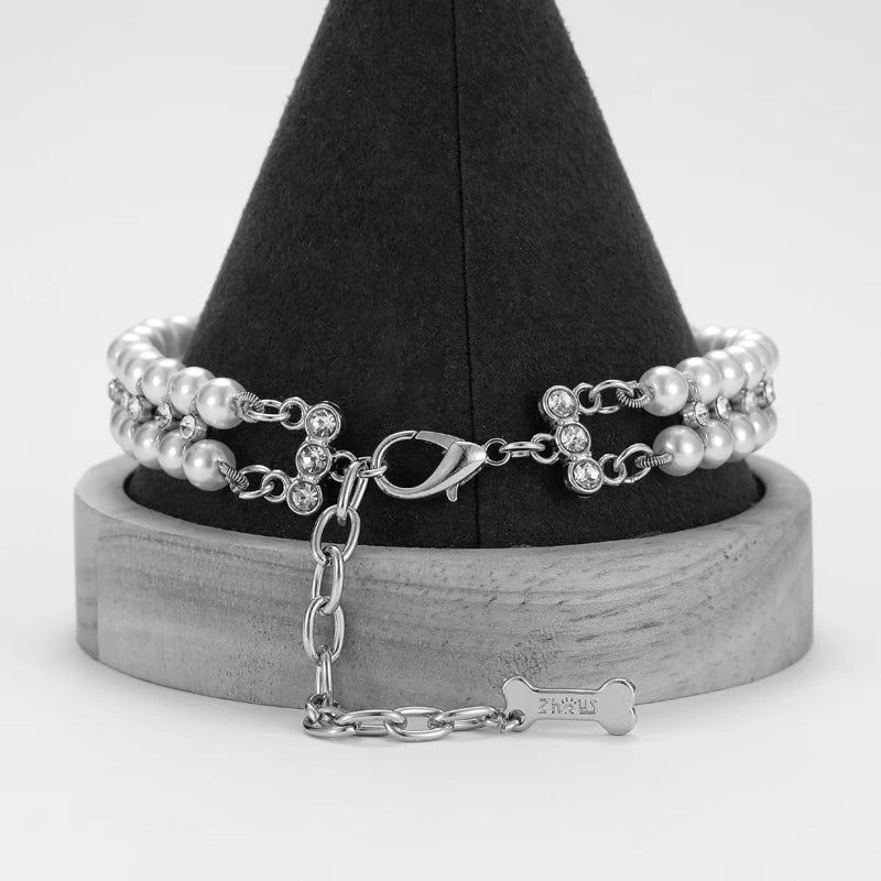 Luxury Cat Pearl Necklace Rhinestone Collar for Cats