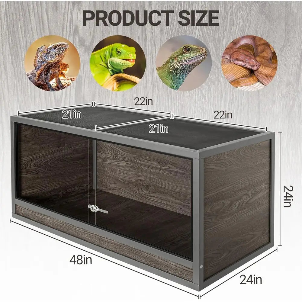 48x24x24 Insulated Wooden Reptile Enclosure, 120 Gallon, Sliding Door & Vent, Ideal for Bearded Dragons, Ball Pythons, and Gecko